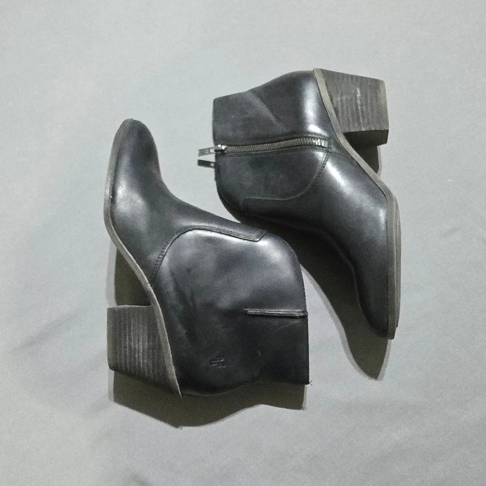 Frye Leather Ankle Boots Women 8.5 Black Block Heel Side Zip 3471729-BLK